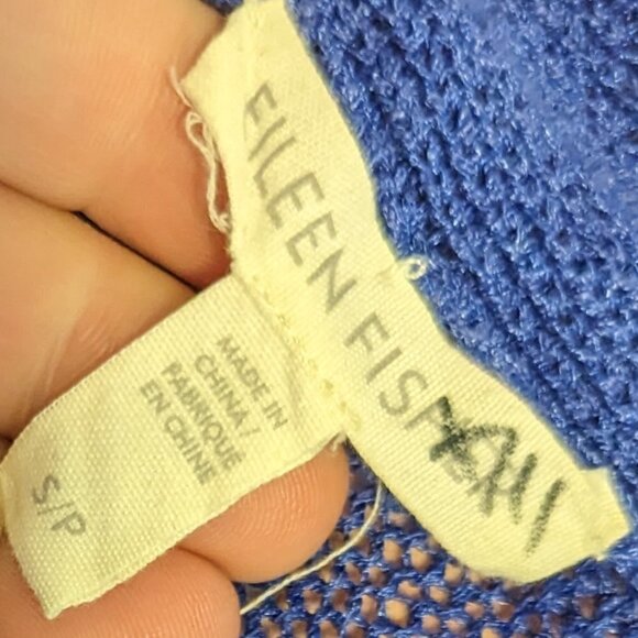 Eileen Fisher Knit Linen Blend Open Cardigan Lightweight Cobalt Blue Preppy - Picture 4 of 7